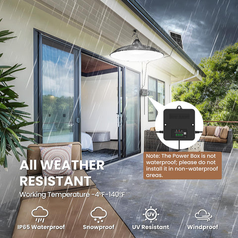 APILAB Solar Shed Light IP65 rating protects against rain and dust.
