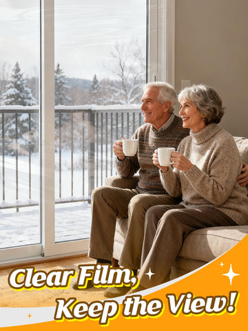 Apipi large door insulation film maintains visibility while reducing drafts.