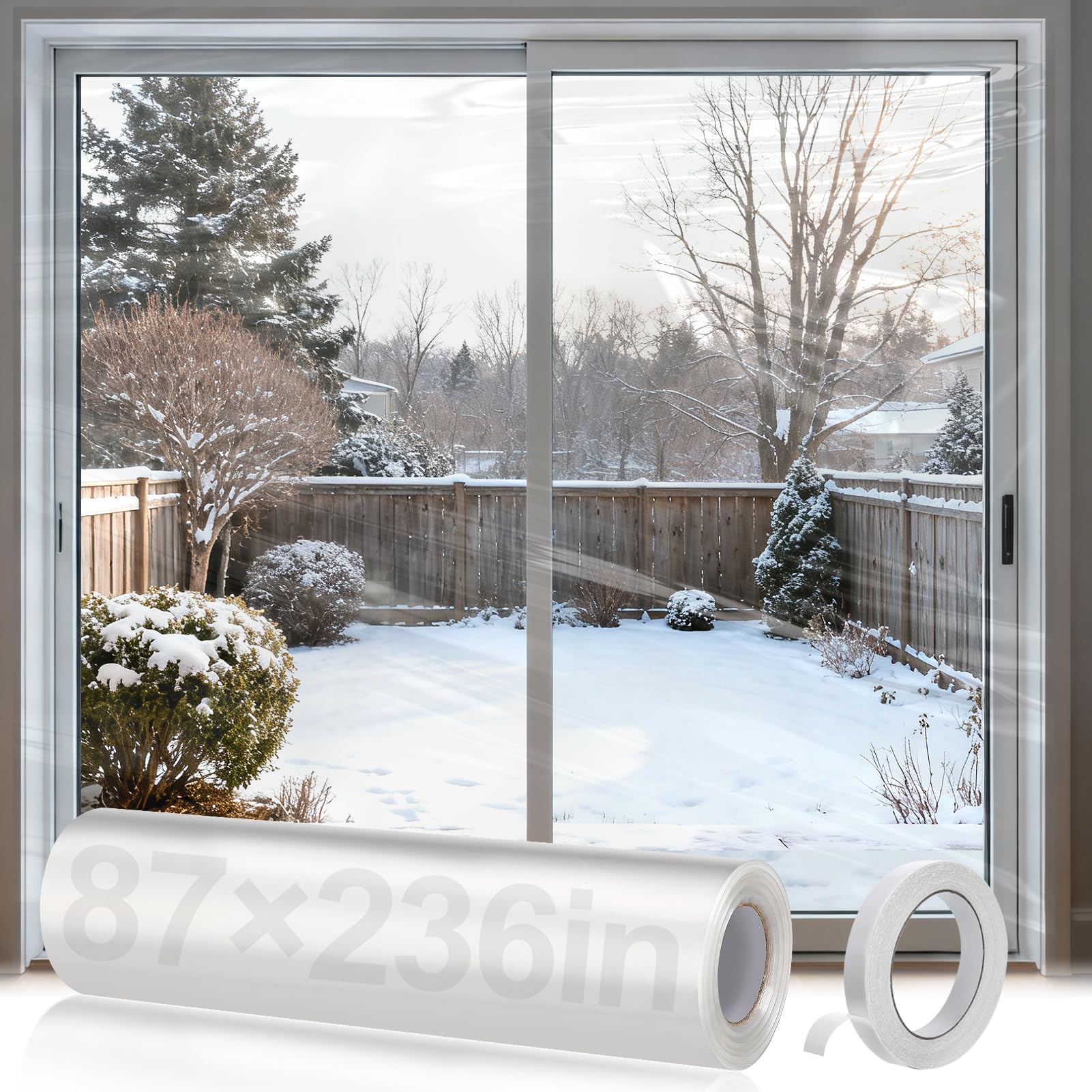 Apipi window insulation roll covers large doors for effective winter draft reduction.