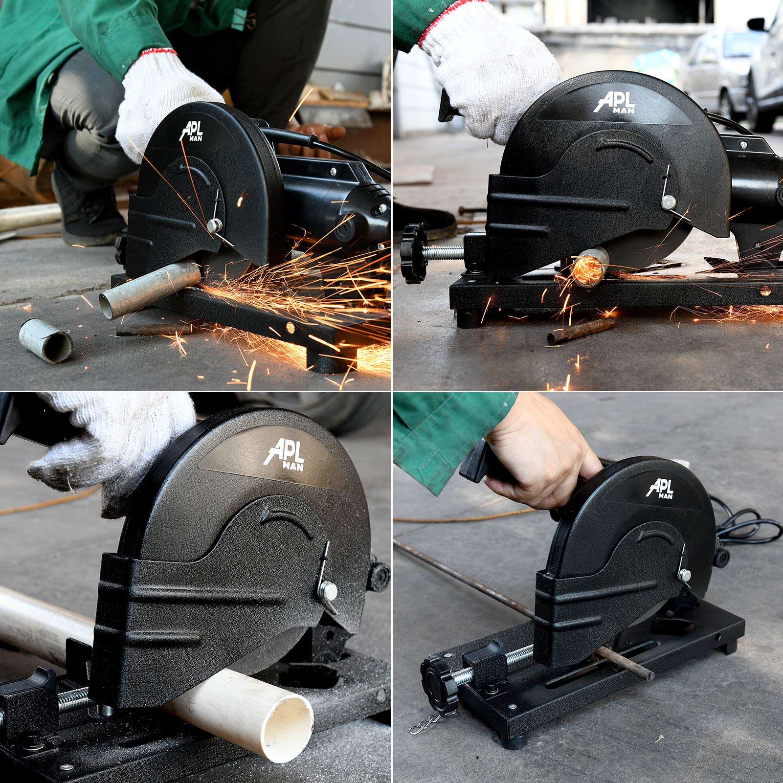 APL MAN 6-inch cut-off saw ergonomic horizontal handle reduces fatigue during use.