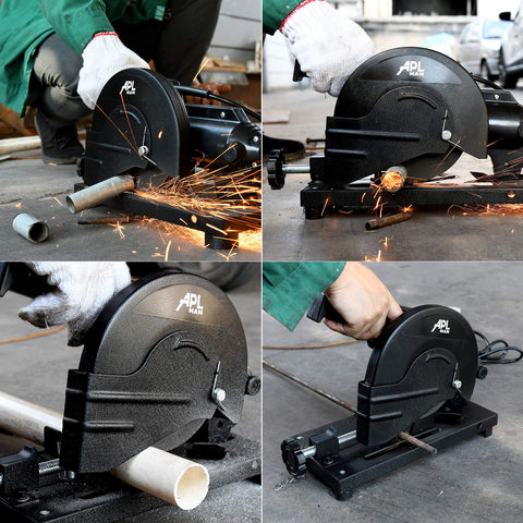 APL MAN 6-inch cut-off saw ergonomic horizontal handle reduces fatigue during use.