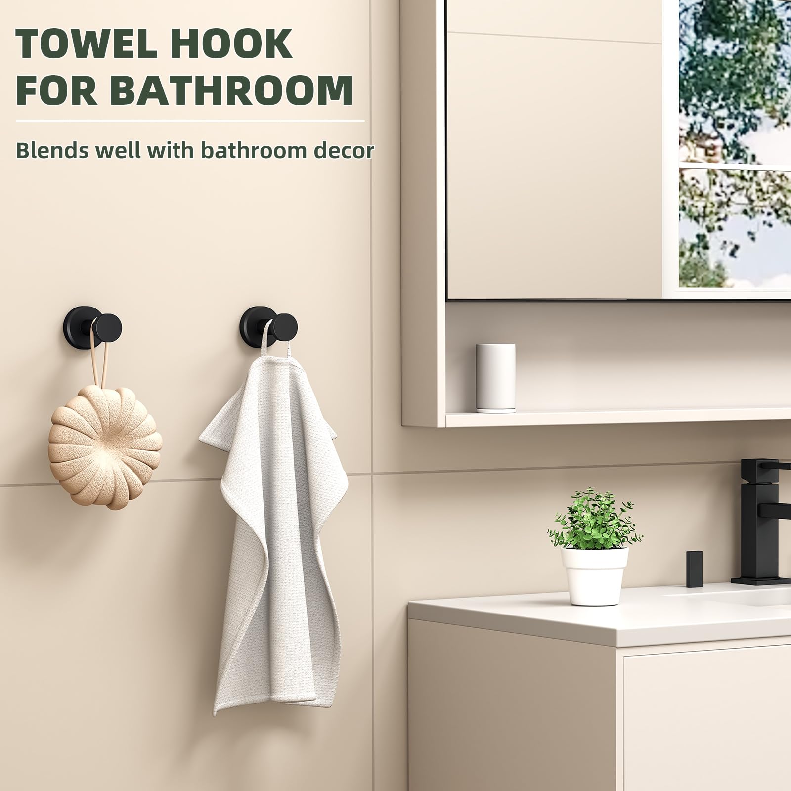 APLusee matte black robe hooks 2-pack mounted on wall for organized bathroom