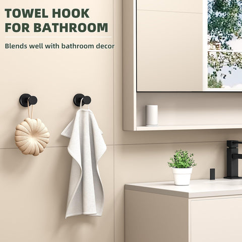 APLusee matte black robe hooks 2-pack mounted on wall for organized bathroom