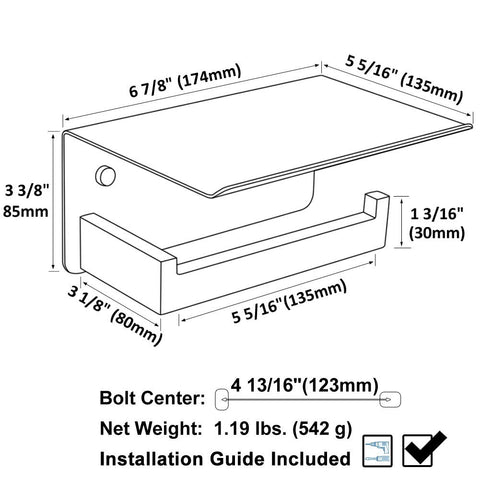 APLusee wall-mounted tissue holder with shelf for bathroom organization beside the toilet