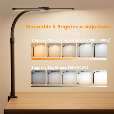 Double head design provides bright, balanced illumination across the workspace.