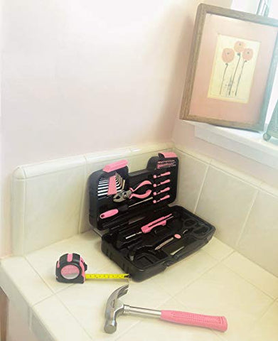Apollo Tools pink tape measure close-up shows reliable measurement function.
