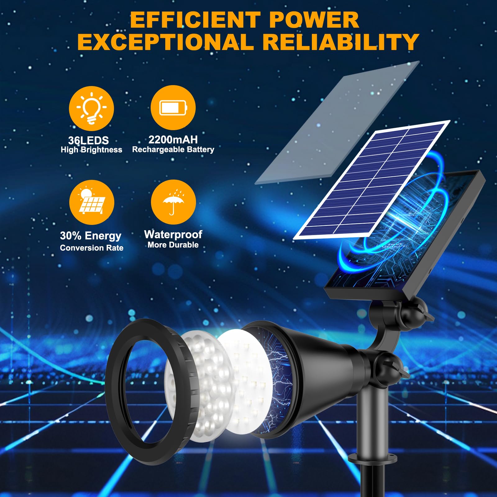 APOMAO solar spot light garden accent creates an inviting glow around shrubs.