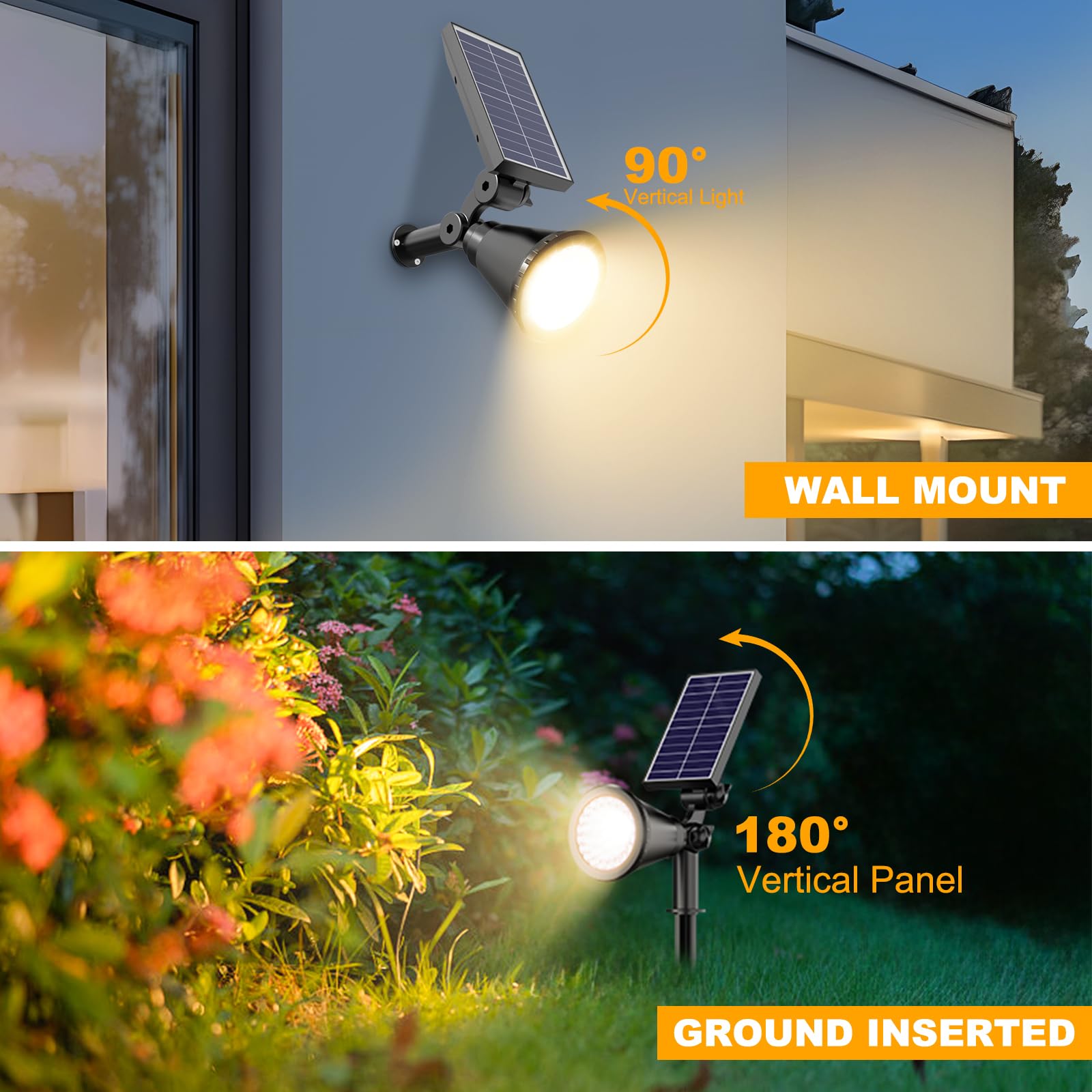APOMAO solar spot lights feature 90-degree heads for flexible beam direction.