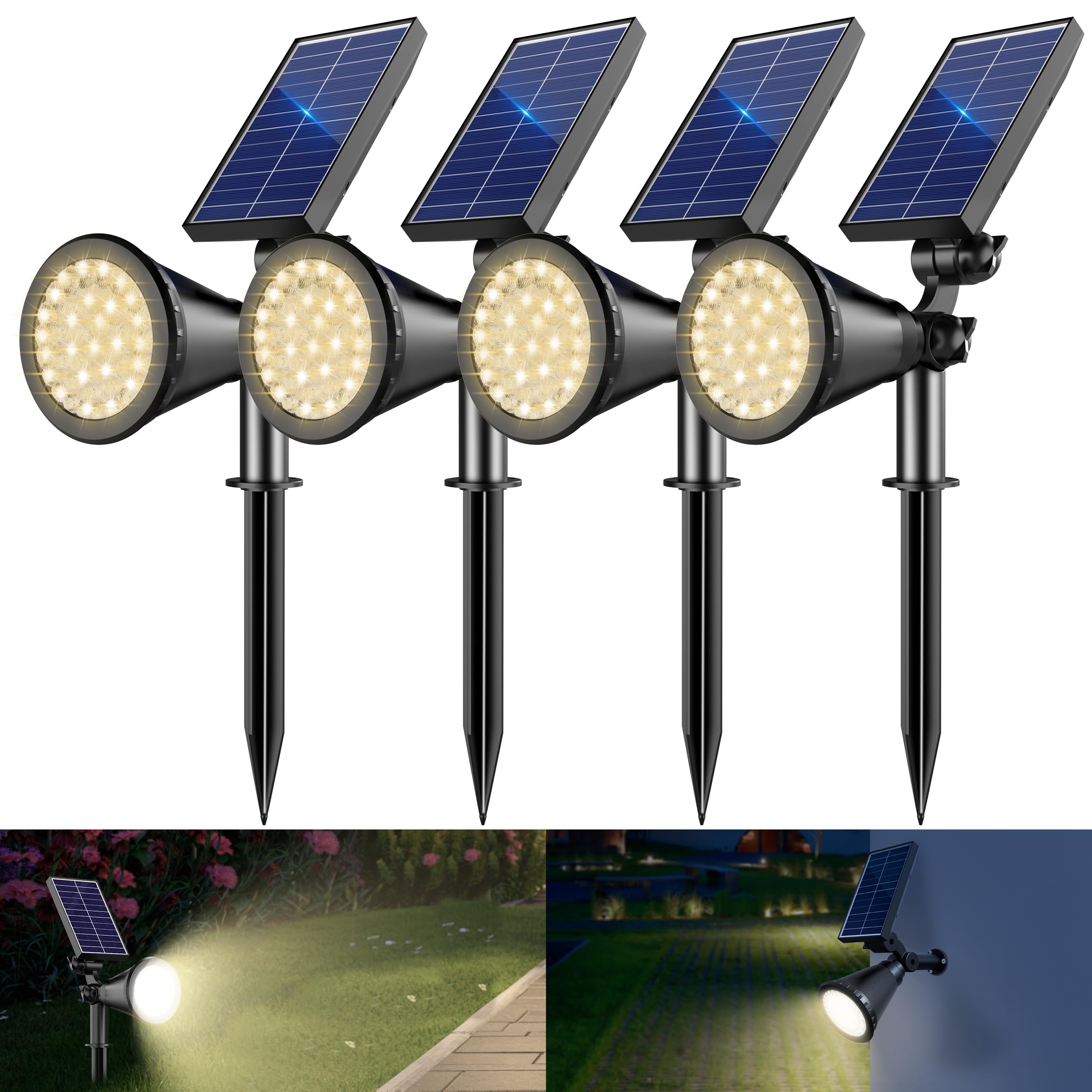 APOMAO solar spotlight with 36 LEDs lights trees with warm white glow for standout nighttime features.