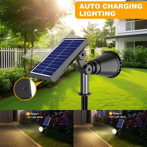 APOMAO solar spotlight IP67 weatherproof design endures rain and sun.