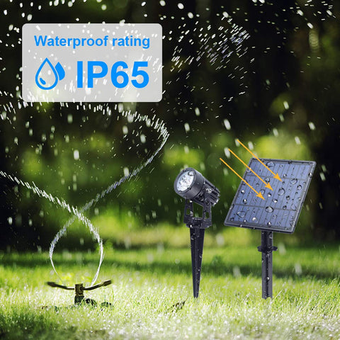 APONUO 150-lumen solar spotlight provides bright yard accents.