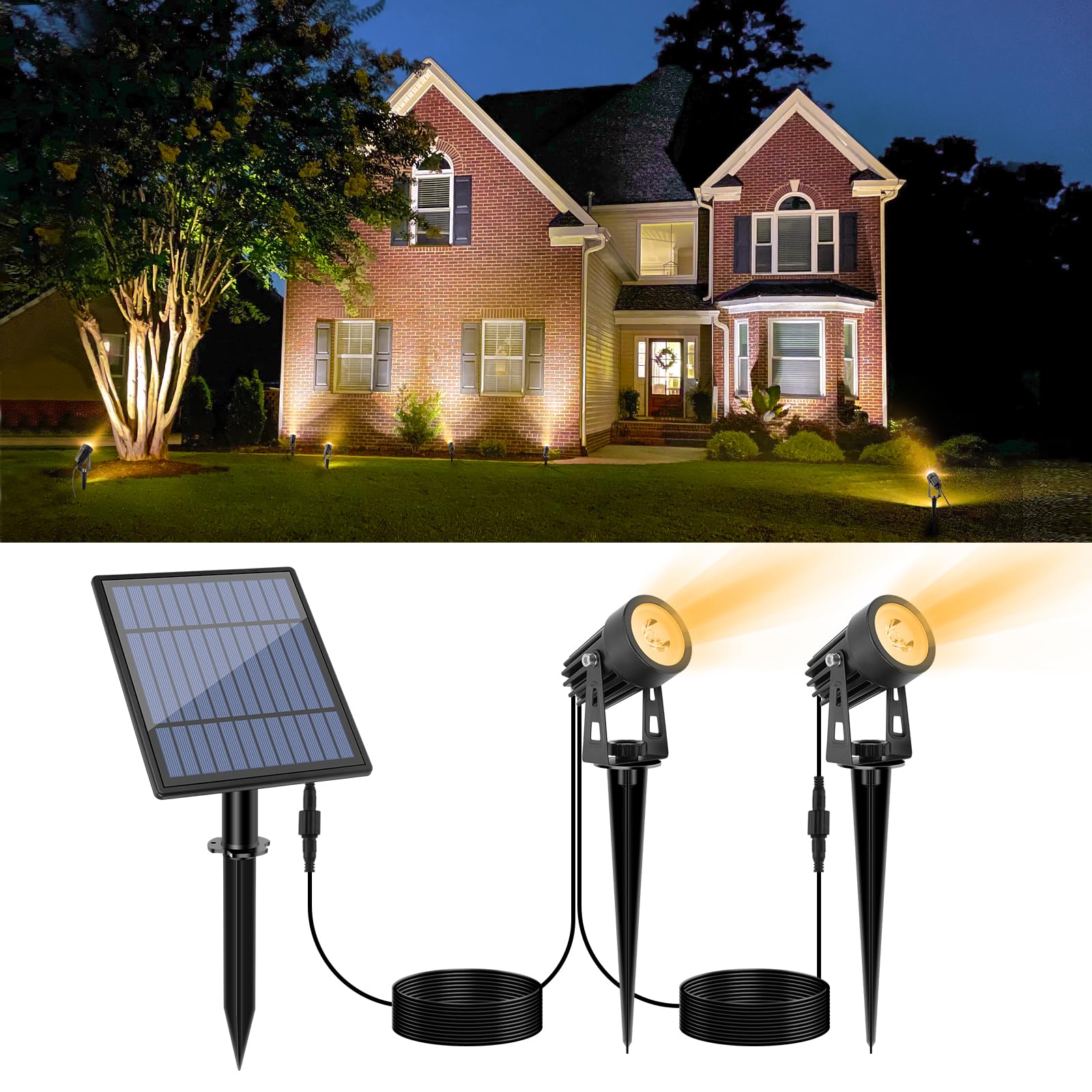 APONUO metal solar spot light highlights garden features at night.