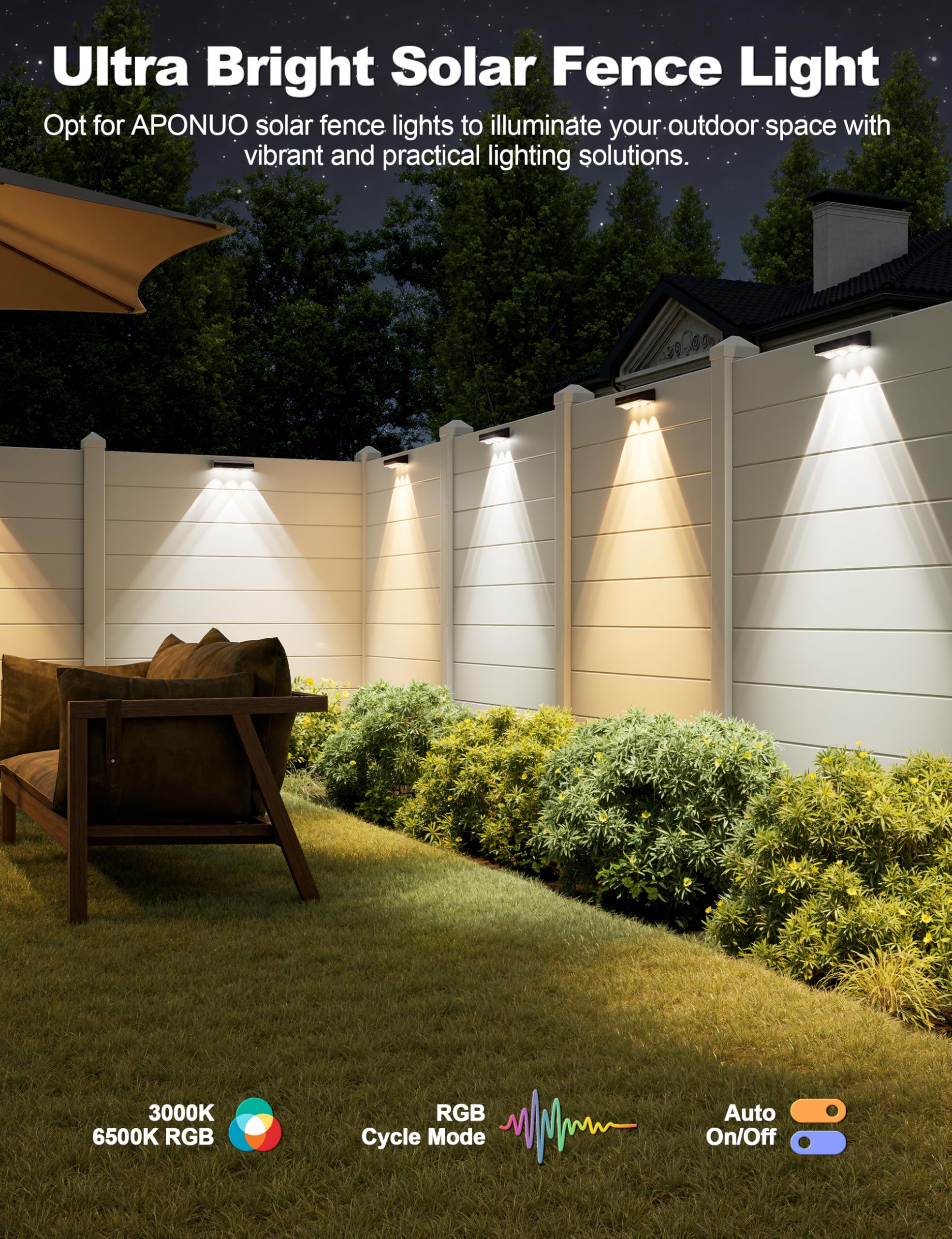 APONUO backyard lighting provides glare-free, subtle illumination