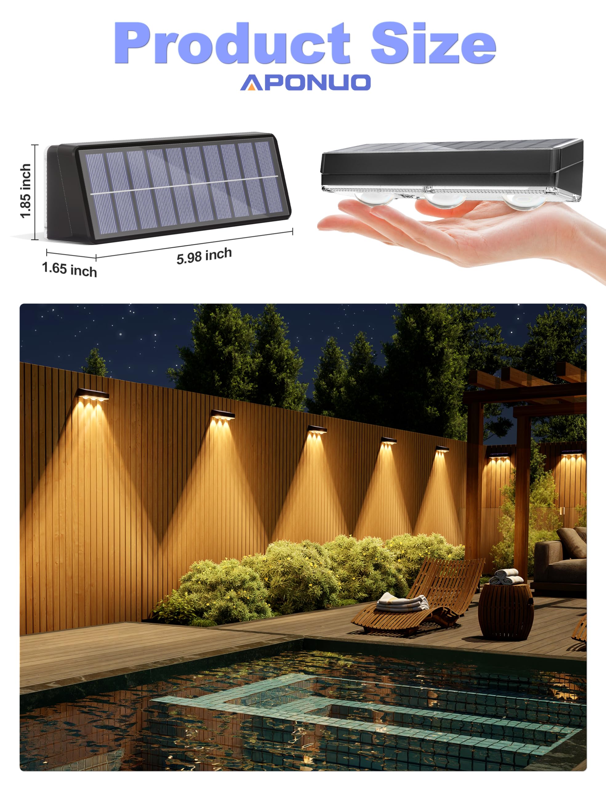 APONUO fence lights install easily with screws or adhesive