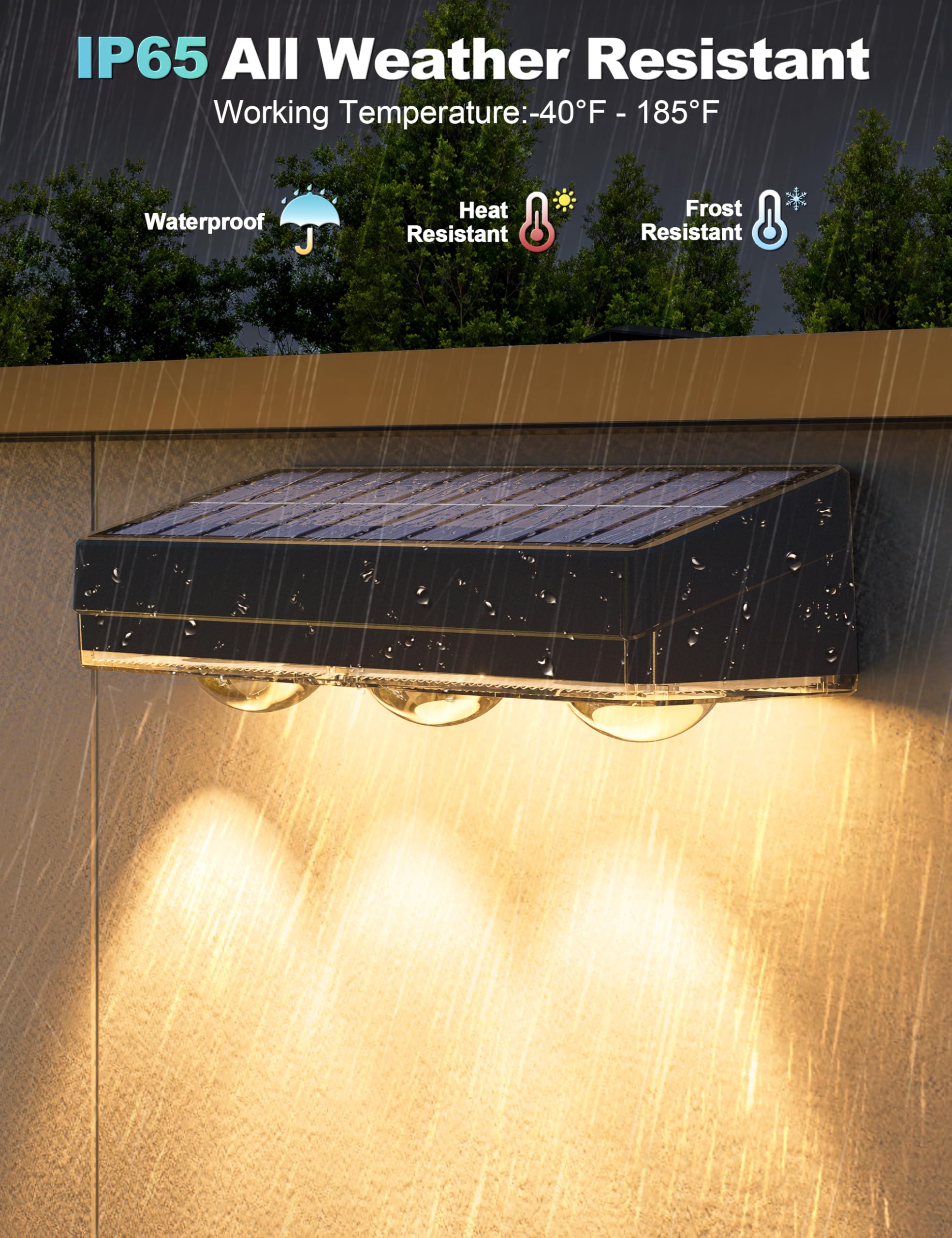 APONUO IP65 waterproof fence light withstands rain and snow