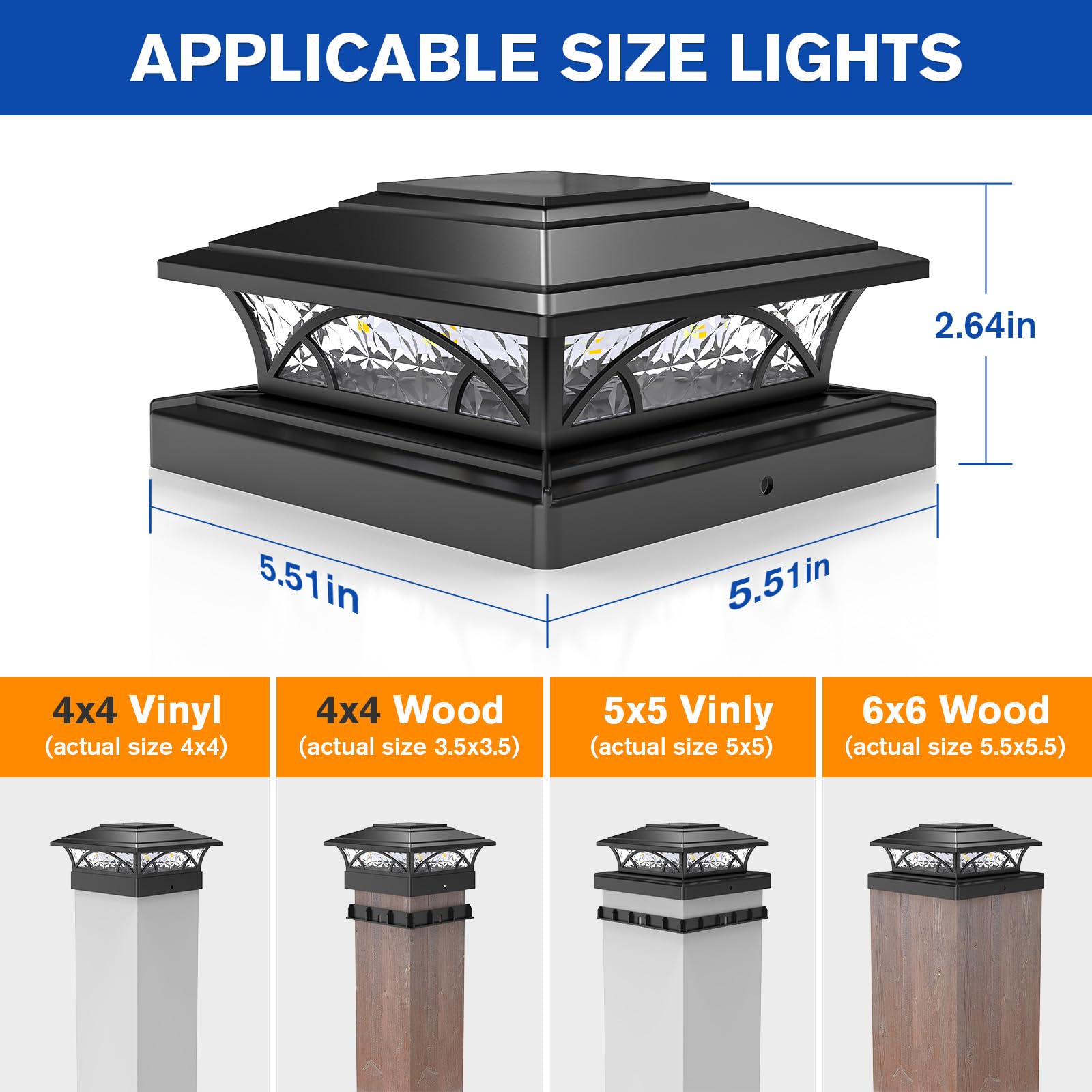 APONUO tool-free installation post cap light on wooden post
