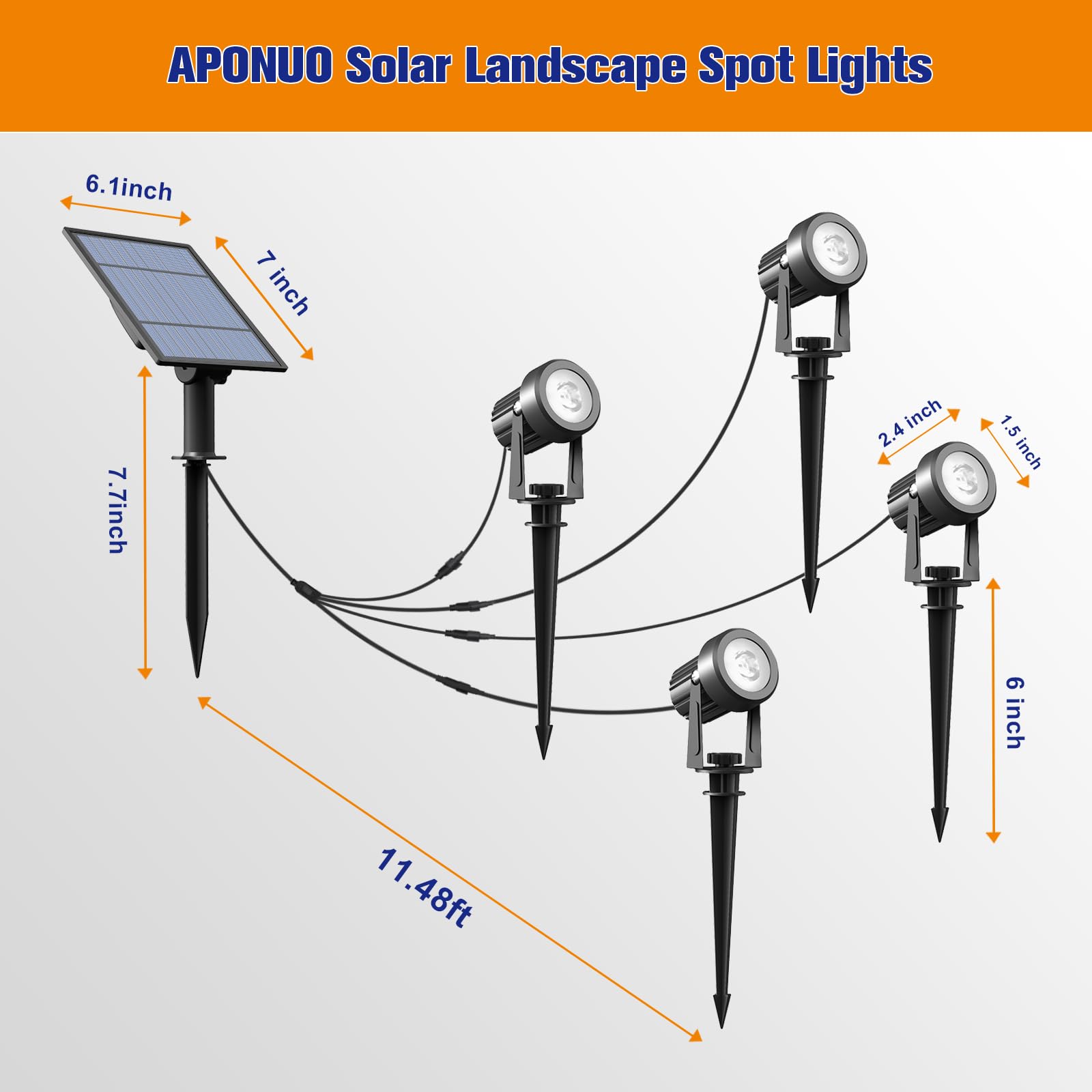 APONUO solar spot light IP65 waterproof for all-weather use.