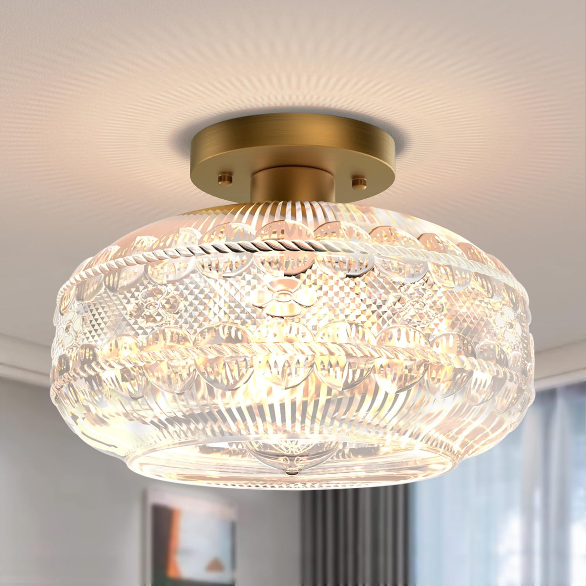 APOTO 11-inch semi-flush globe provides warm hallway lighting.