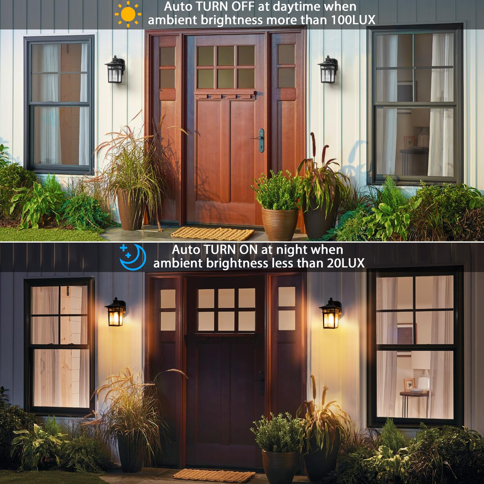 APOTO anti-rust aluminum wall sconce withstands weather for year-round porch lighting.