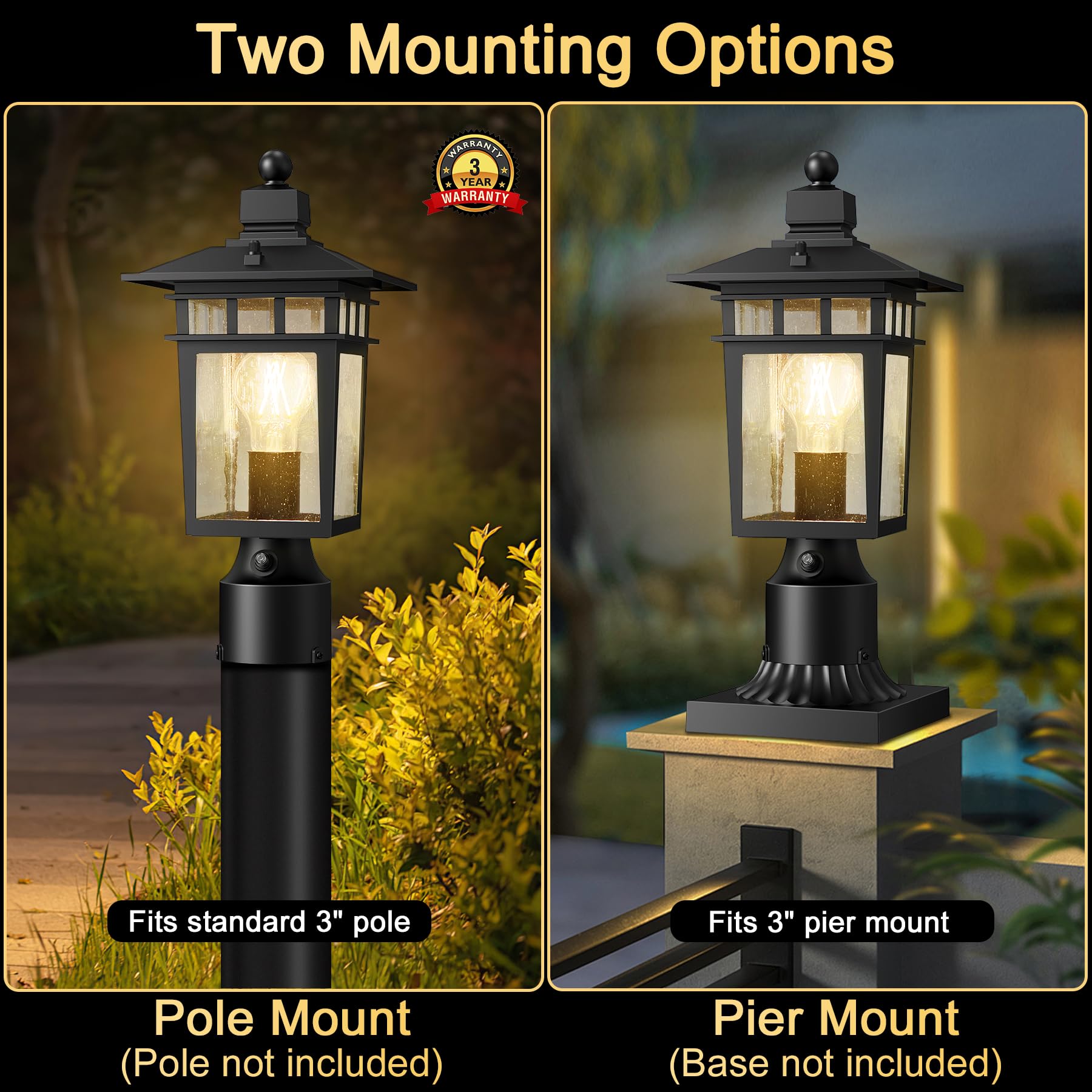 APOTO black aluminum outdoor light delivers durable, weather-ready yard lighting.