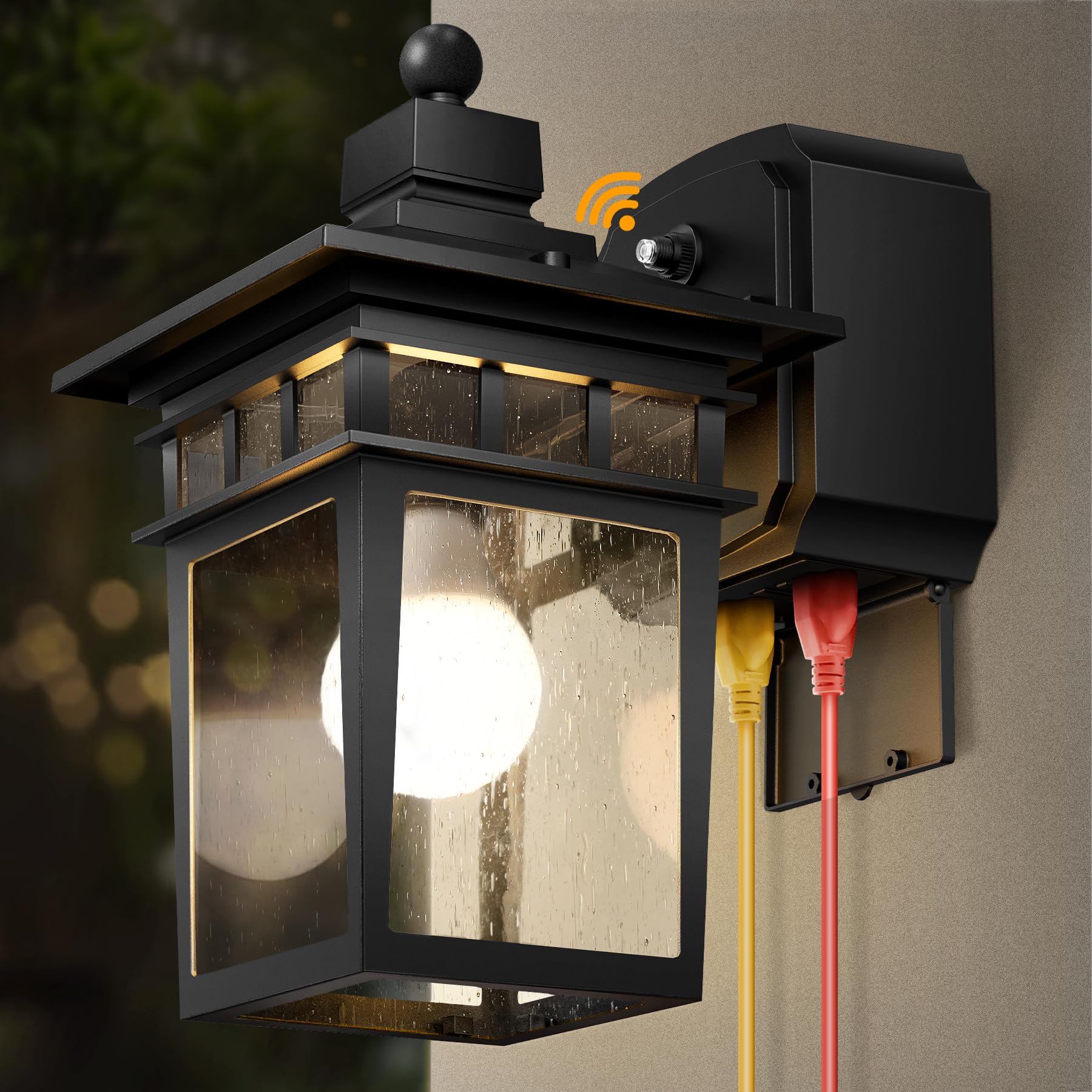 APOTO dusk-to-dawn outdoor light mounted on wall for hands-free night illumination.