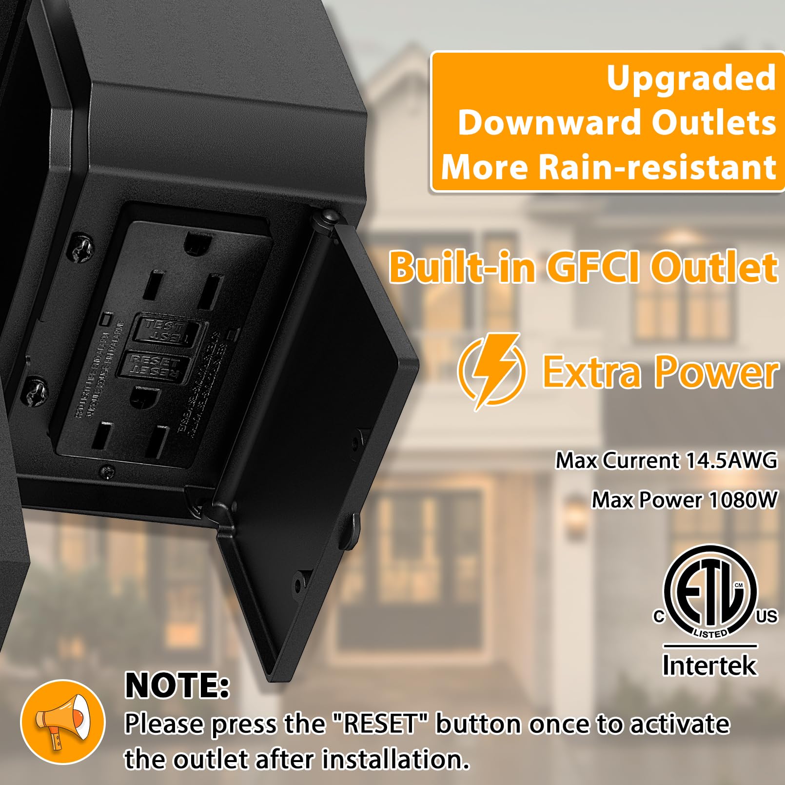 APOTO GFCI outlet two-receptacle feature keeps porch accessories powered safely.