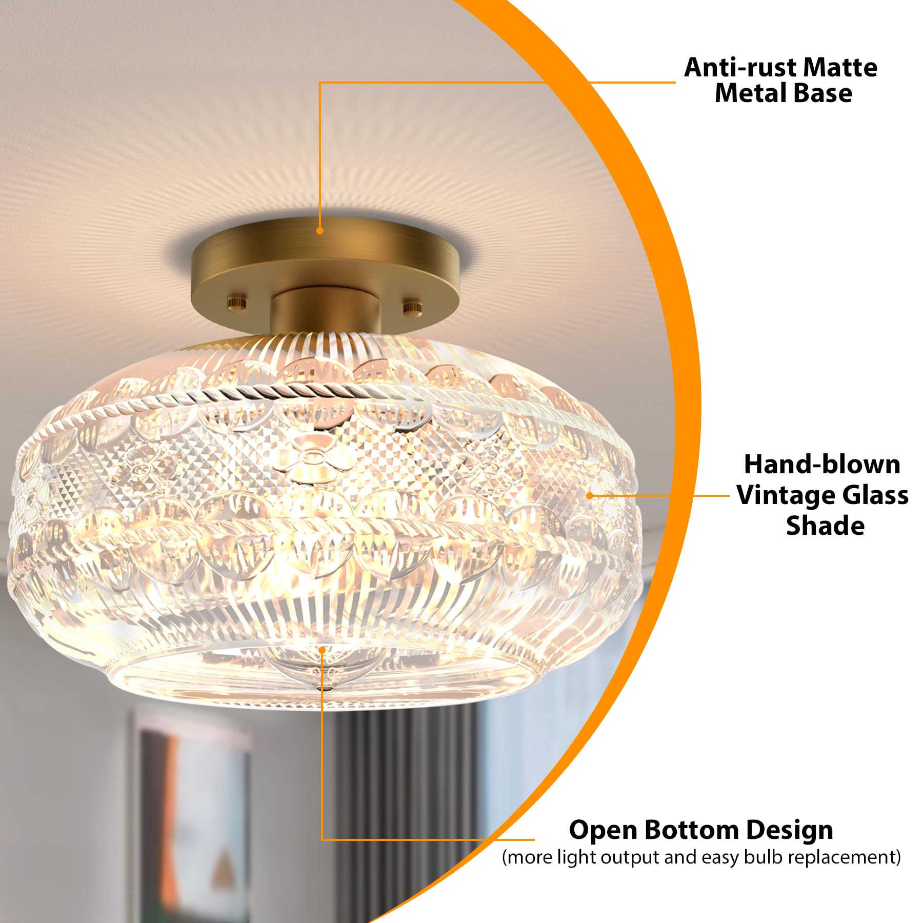 APOTO hand-blown glass shade adds texture and glow.