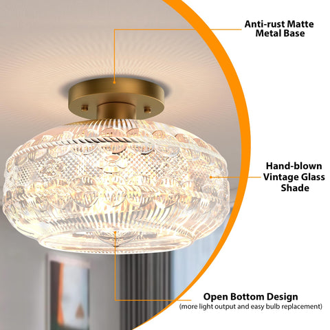 APOTO hand-blown glass shade adds texture and glow.