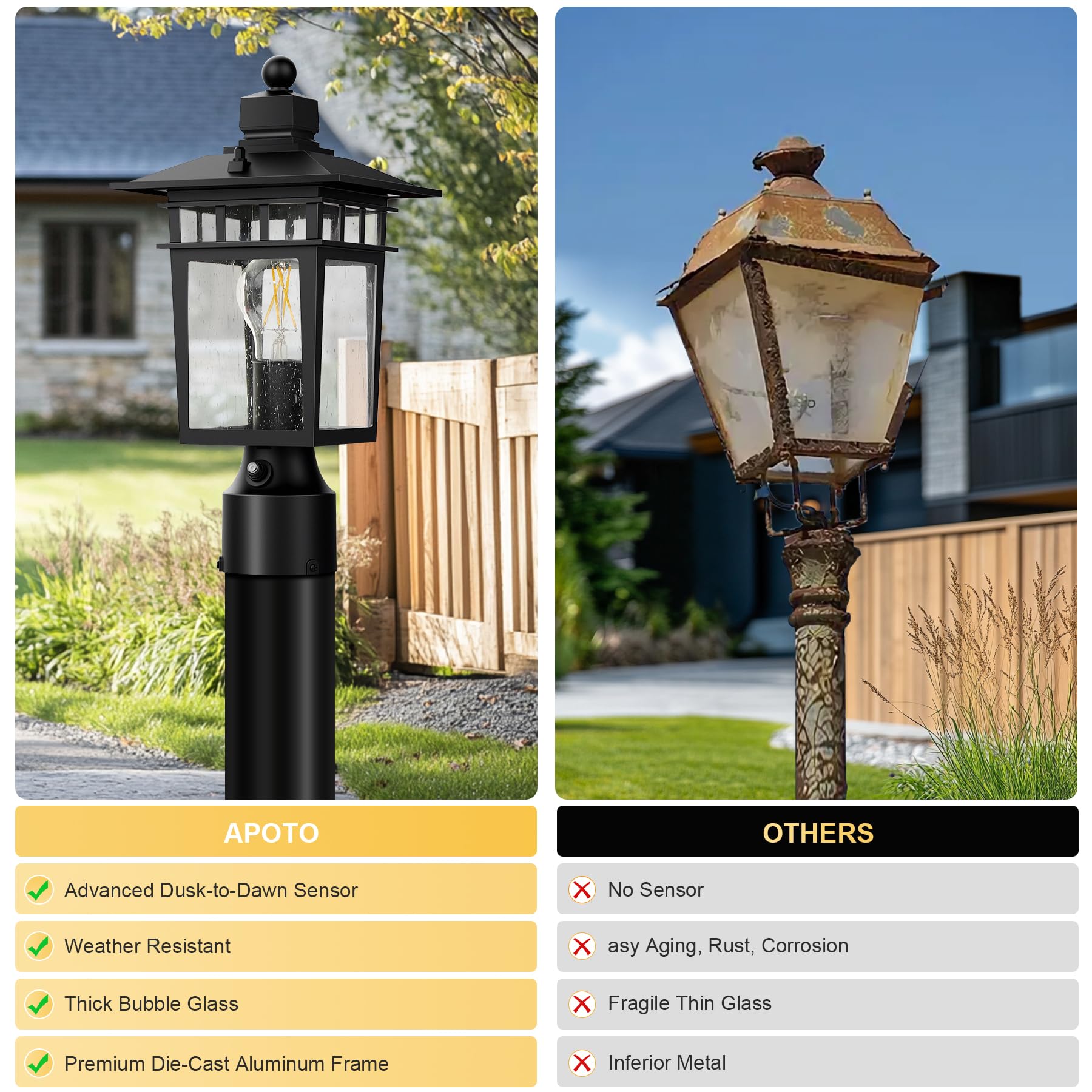 APOTO pole and pier mount post light with flexible installation.