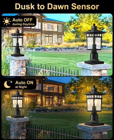 APOTO waterproof lamp post fixture for path and patio illumination.
