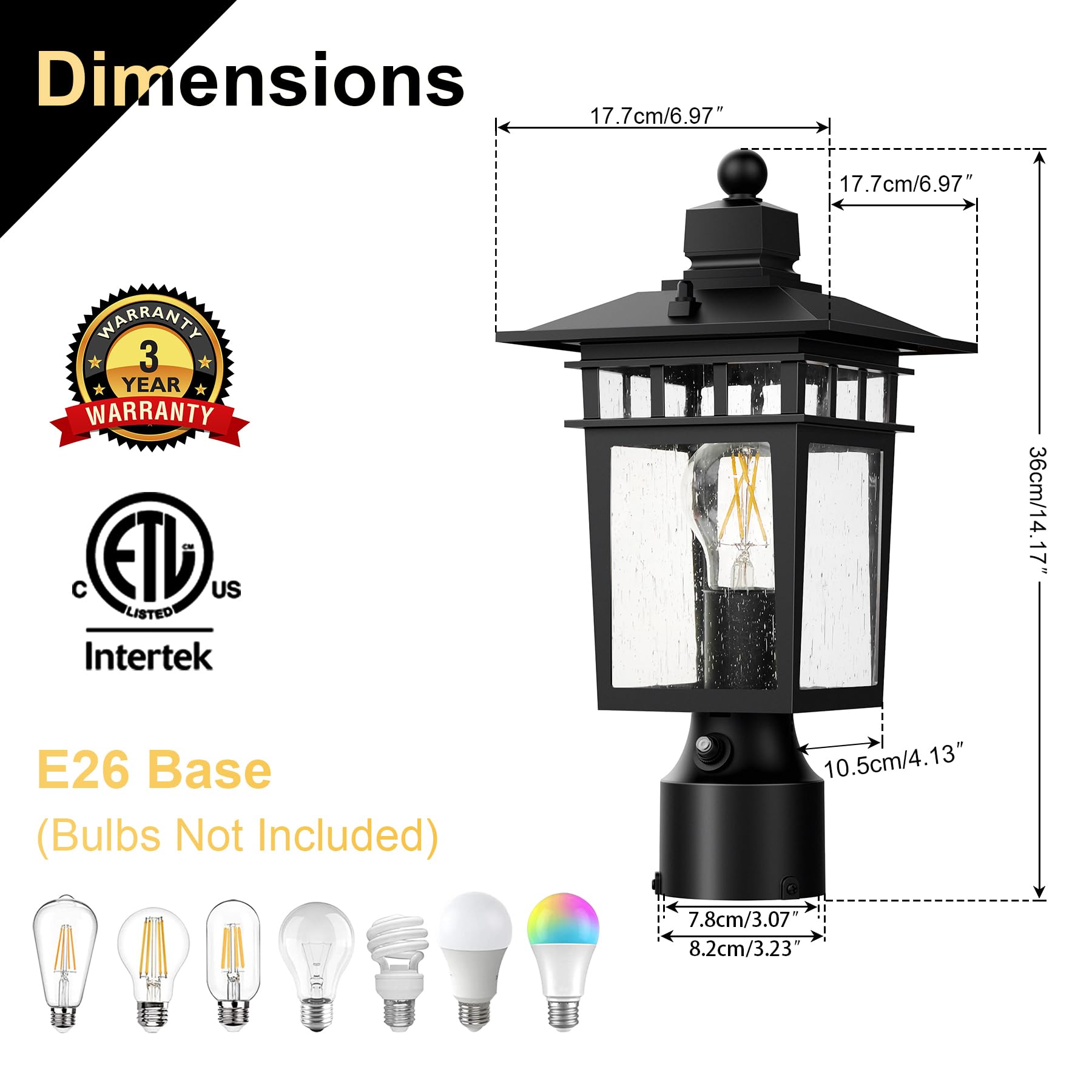 APOTO weatherproof post light suitable for year-round use.