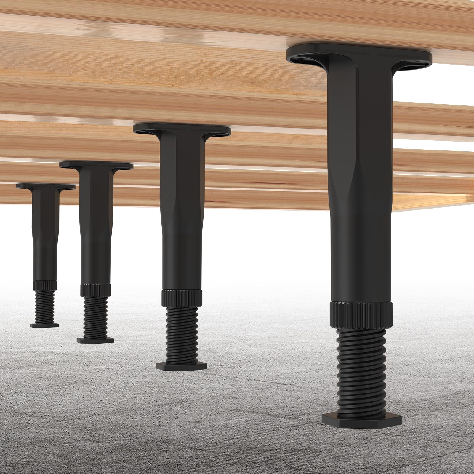 Appacare adjustable bed legs demonstrate custom height capability on uneven floors.