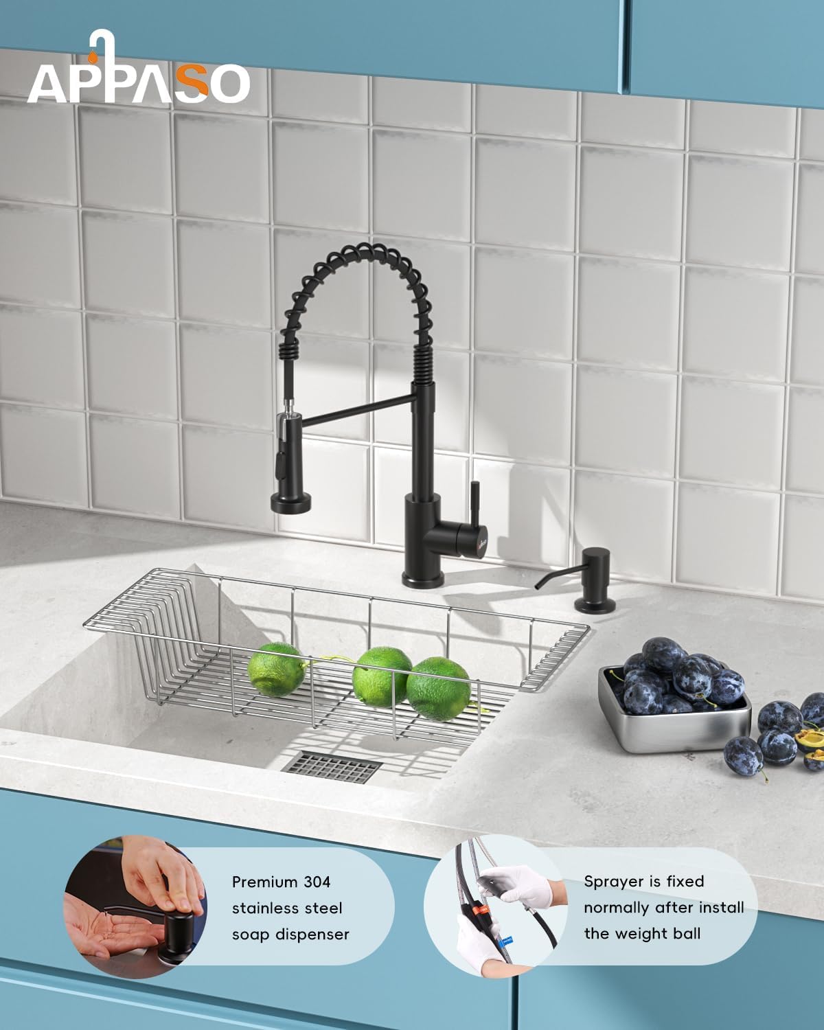APPASO brass and SUS304 construction for durable kitchen performance.