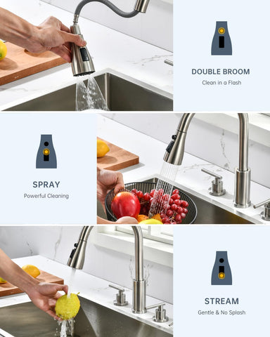 APPASO pull-down spray head offering flexible cleaning around the sink.