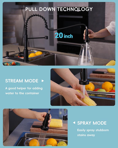 APPASO pull-down sprayer in use with 360-degree swivel for flexible reach.