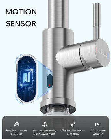 Pull-down spray reach in APPASO touchless faucet for easier sink cleaning.