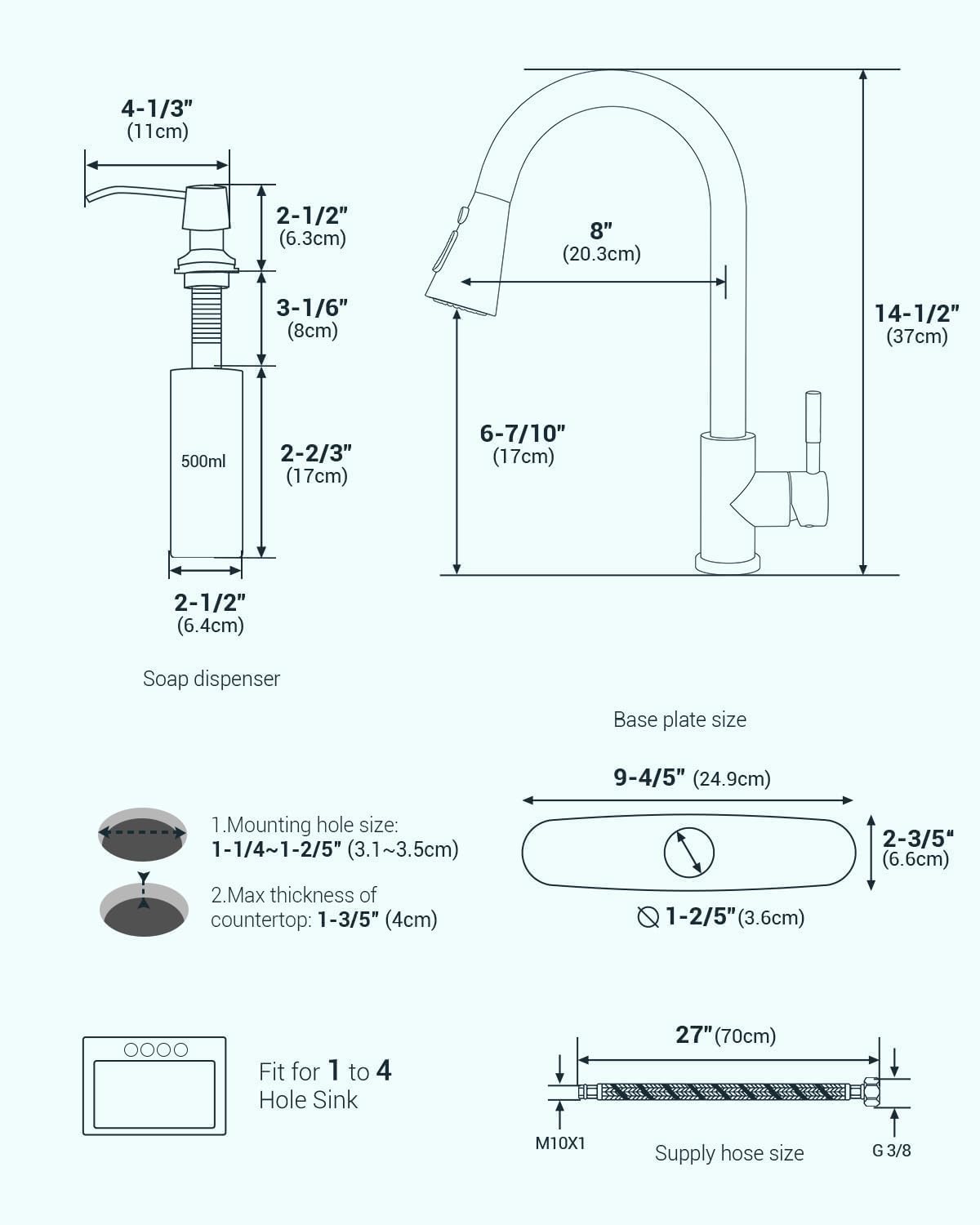 APPASO 20-inch hose providing full sink coverage with smooth motion.