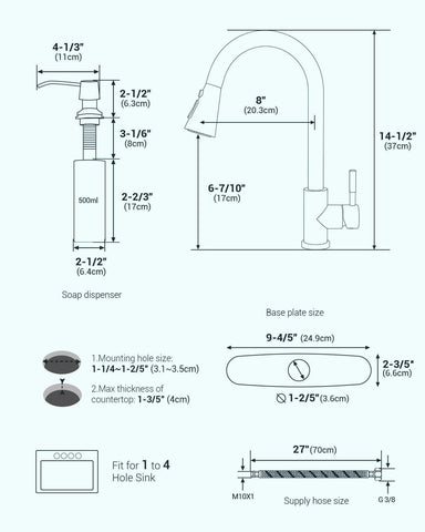 APPASO 20-inch hose providing full sink coverage with smooth motion.