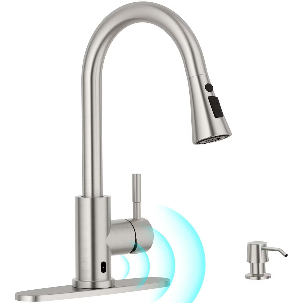 APPASO touchless faucet front view in brushed nickel for a modern kitchen.
