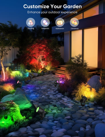APPECK landscape light mounted with app control interface nearby patio