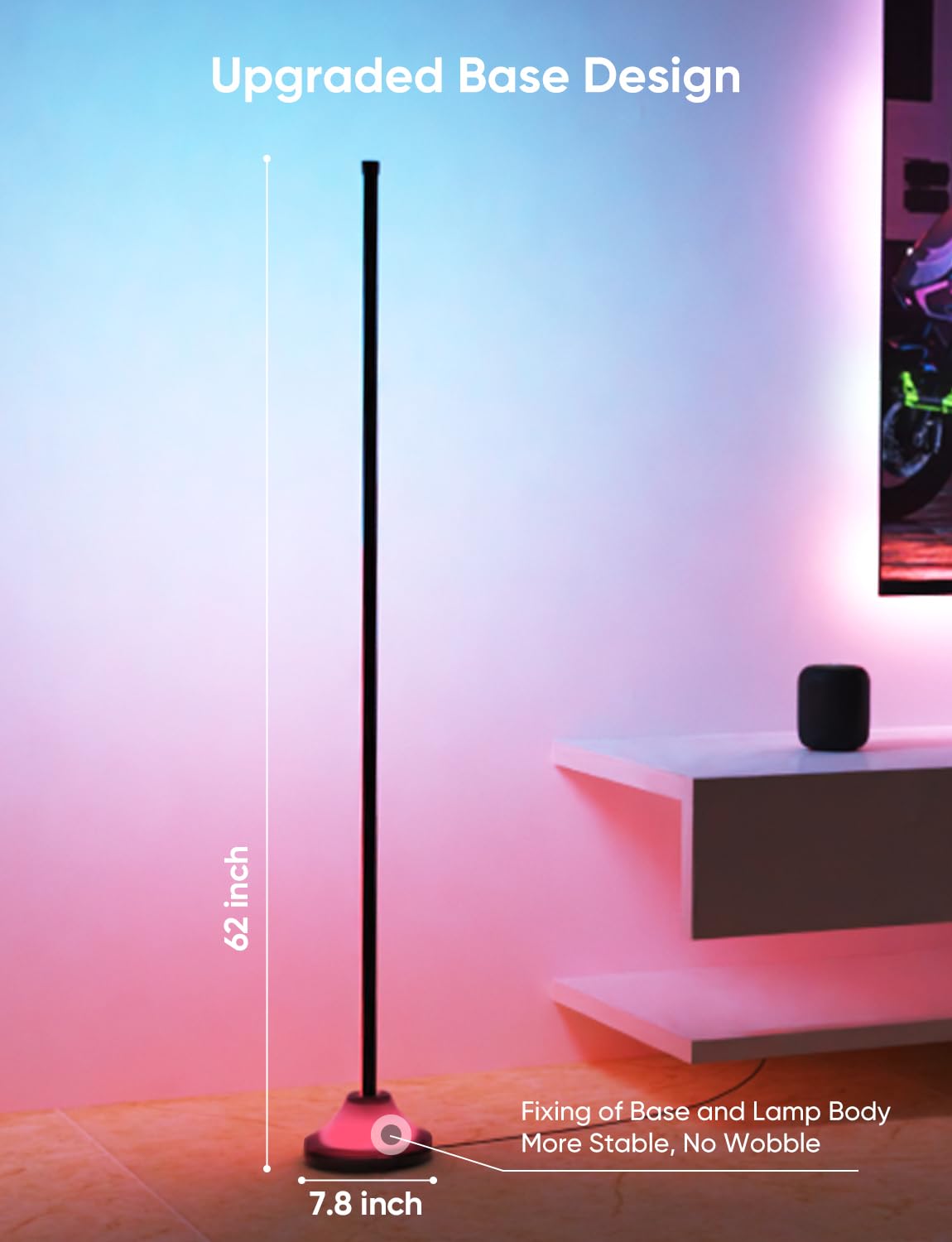 APPECK RGBIC smart corner floor lamp base highlighting stability