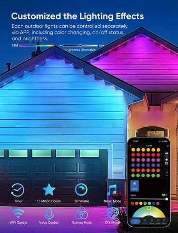 APPECK RGBW eaves light with 72 LEDs providing vivid color options