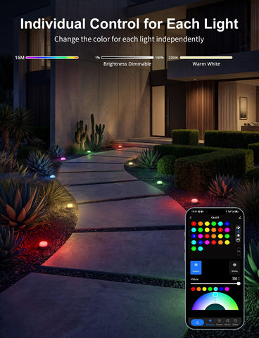APPECK RGBW ground light displays vibrant color options for festive curb appeal.