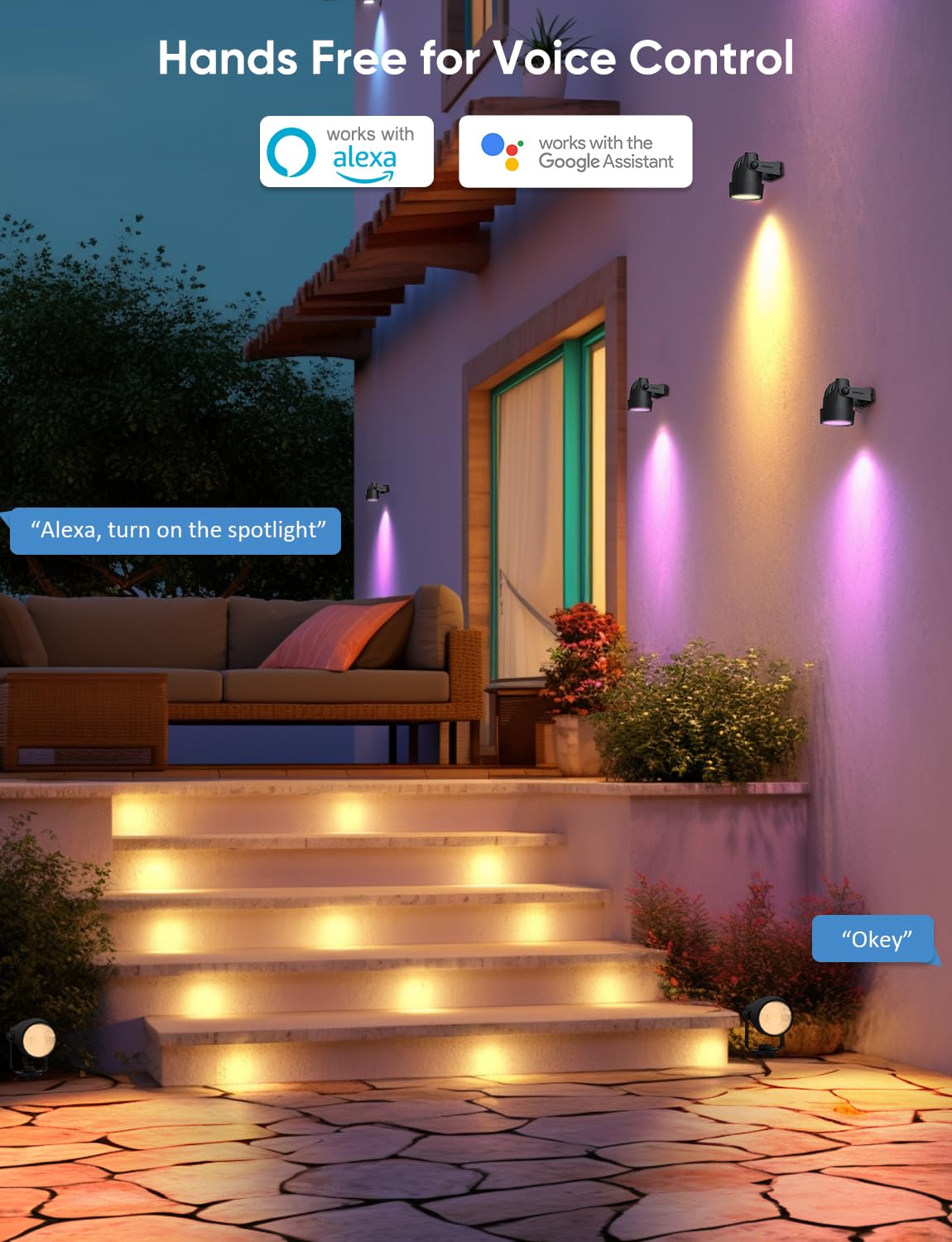 APPECK RGBW lights compatible with Alexa and Google Assistant for hands-free use