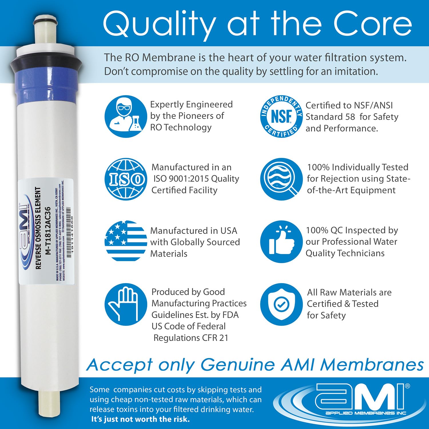 APPLIED MEMBRANES INC. carbon block filter reduces chlorine for better-tasting water.