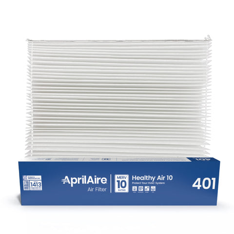 Aprilaire 401 replacement filter front view for 2400, 16x25x6 size captures dust and pollen