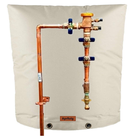 Aprllolg backflow insulation cover, 24W x 24H in khaki, protects irrigation valves from freezing.
