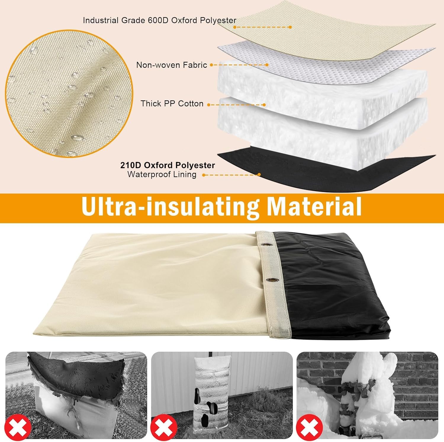 Aprllolg backflow insulation cover fastening tape closeup, ensures snug sealing against frost.