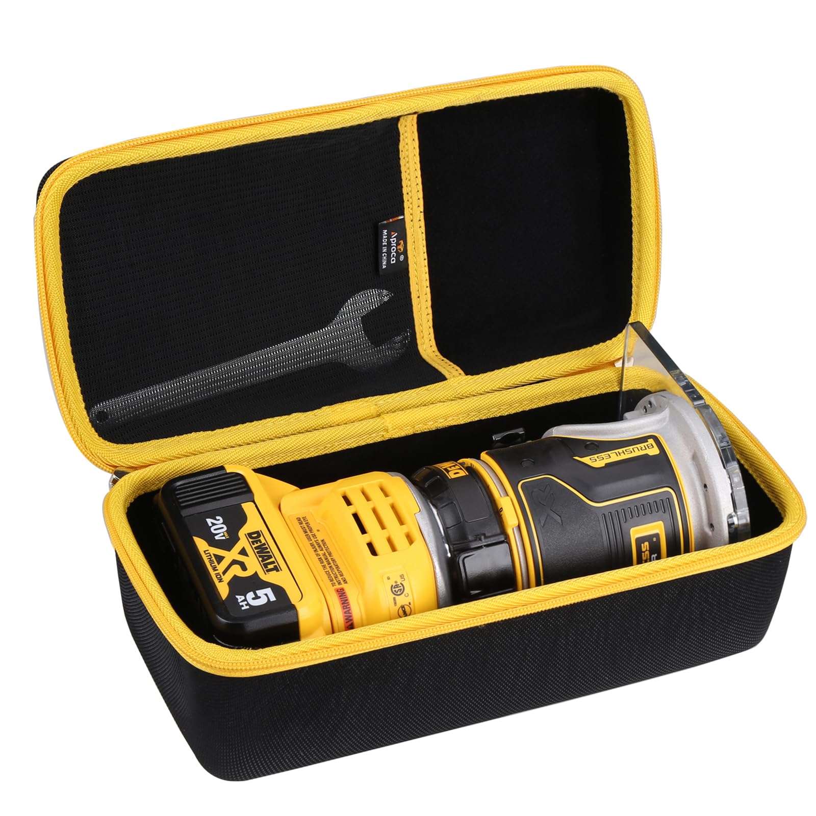 Aproca case exterior for DEWALT router protects gear during transport.