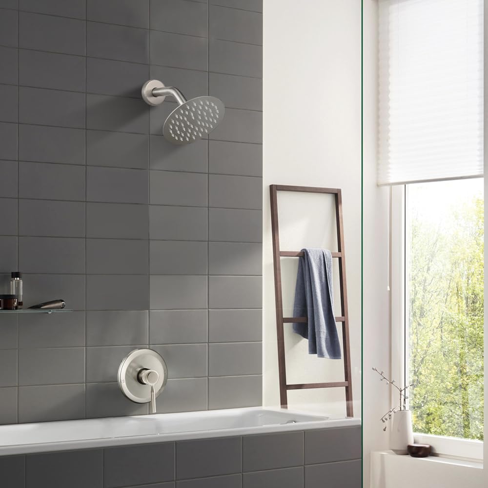 APROMOOM brushed nickel shower head close-up shows premium finish in detail.